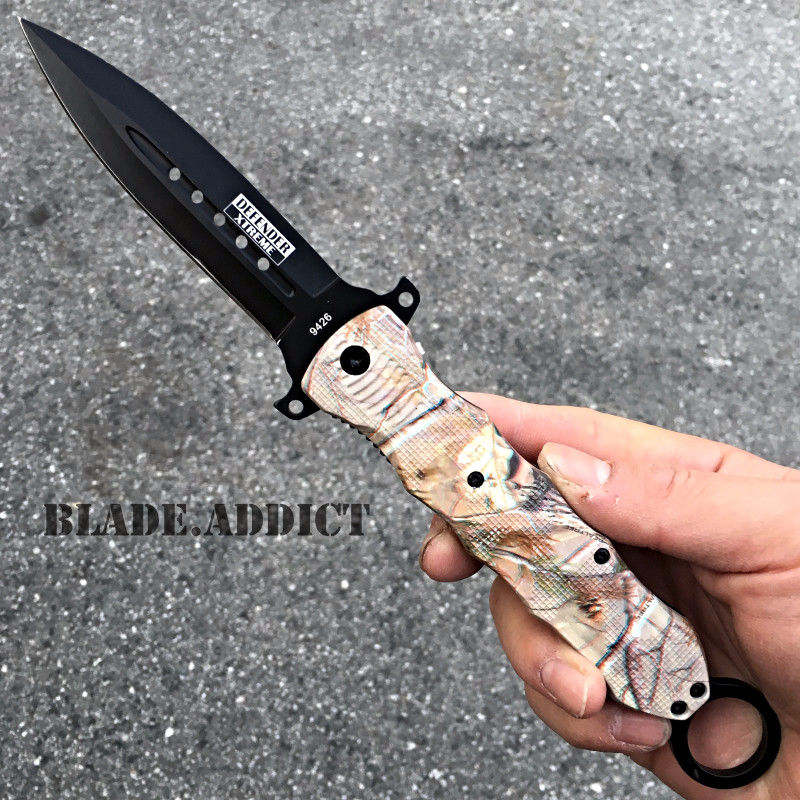 10" Forest Camo Assisted Dagger Style Pocket Knife