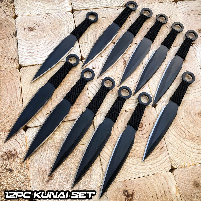 12PC Black Kunai Throwing Knife Set w/ Case
