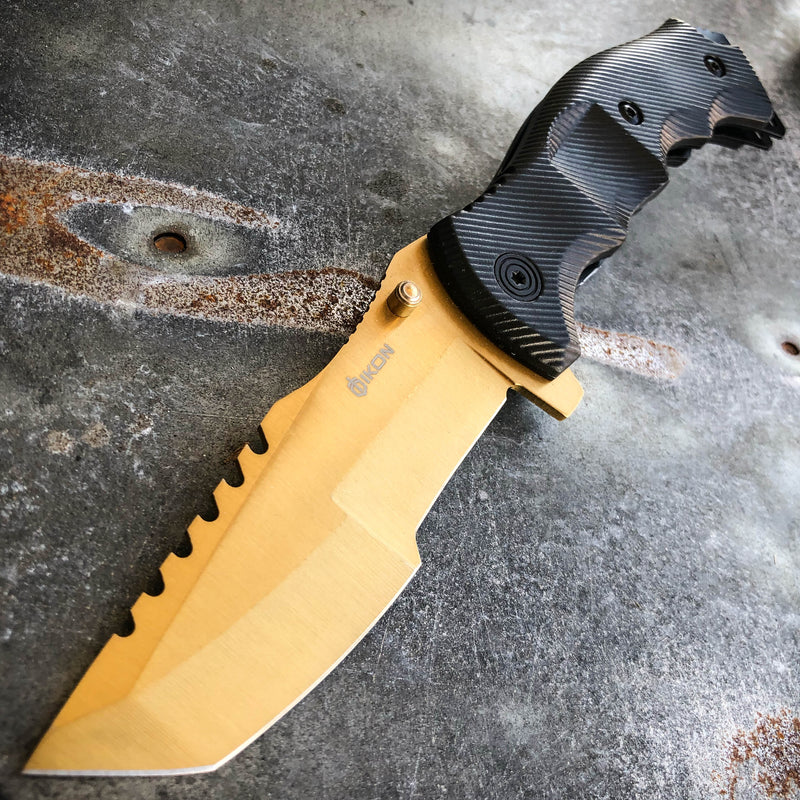 9" CSGO Tactical GOLD Tracker Huntsman Spring Assisted Folding Pocket Knife NEW