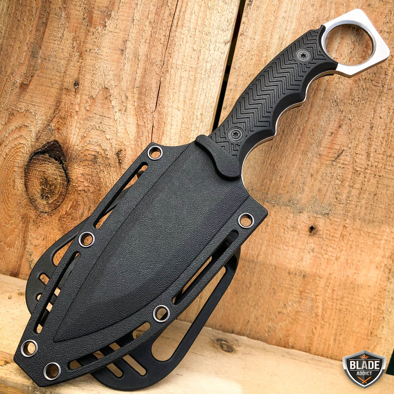 8.5" FIXED BLADE Tactical Hunting Knife with Paddle ABS Belt Loop Holster Sheath