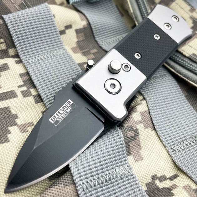 Black Ballistic Switch Blade Pocket Knife - MEGAKNIFE