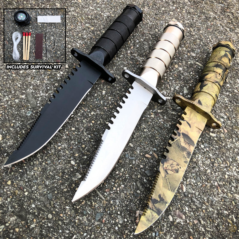 8.5" Tactical Camping Outdoor FIXED BLADE Hunting Fishing Knife w Survival Kit
