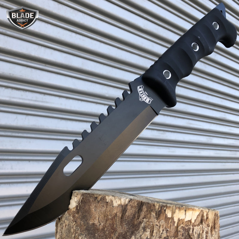 12" Black Survival Hunting Fixed Blade
