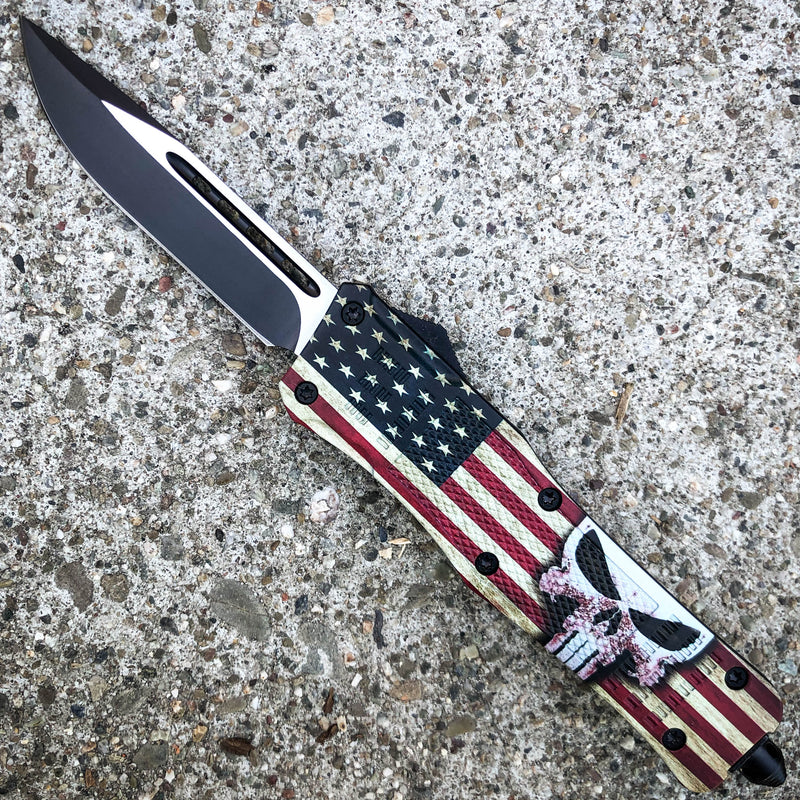 PUNISHER USA PRIDE DUAL ACTION OUT THE FRONT KNIFE