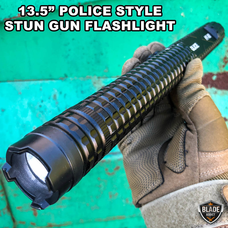13.5" Metal POLICE Stun Gun Rechargeable LED Flashlight