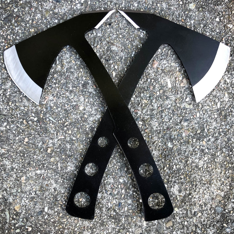 2PC Black Axe TWIN Double Blade Head Tomahawk Hatchet Throwing Knife