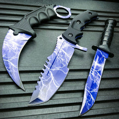 3PC COMBO CSGO Tactical FIXED BLADE Knife Set - Karambit, Huntsman, Combat Knife