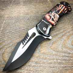 Military TACTICAL Skull Spring Assisted Open Pocket Knife Folding Rescue