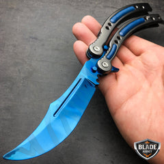 CSGO Blue Butterfly Slaughter BALISONG Trainer Knife Upgraded