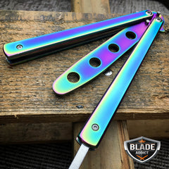 2017 Rainbow Practice COMB BALISONG METAL BUTTERFLY Sport Trainer Knife Tool