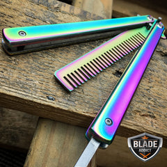 Butterfly Balisong Trainer Training COMB Knife Tool RAINBOW Metal Practice NEW