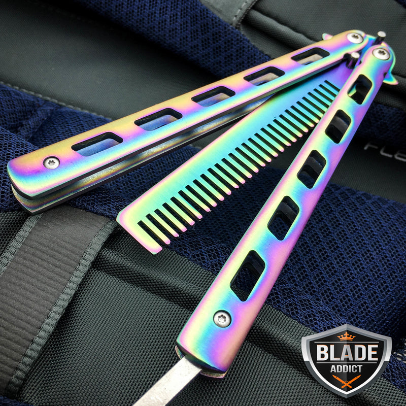High Quality Rainbow Practice BALISONG METAL BUTTERFLY Trainer Dull Knife Blade