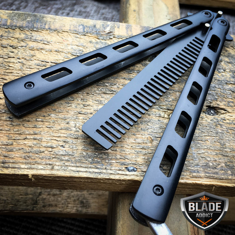 High Quality Practice BALISONG METAL BUTTERFLY COMB BRUSH Trainer Knife BLACK