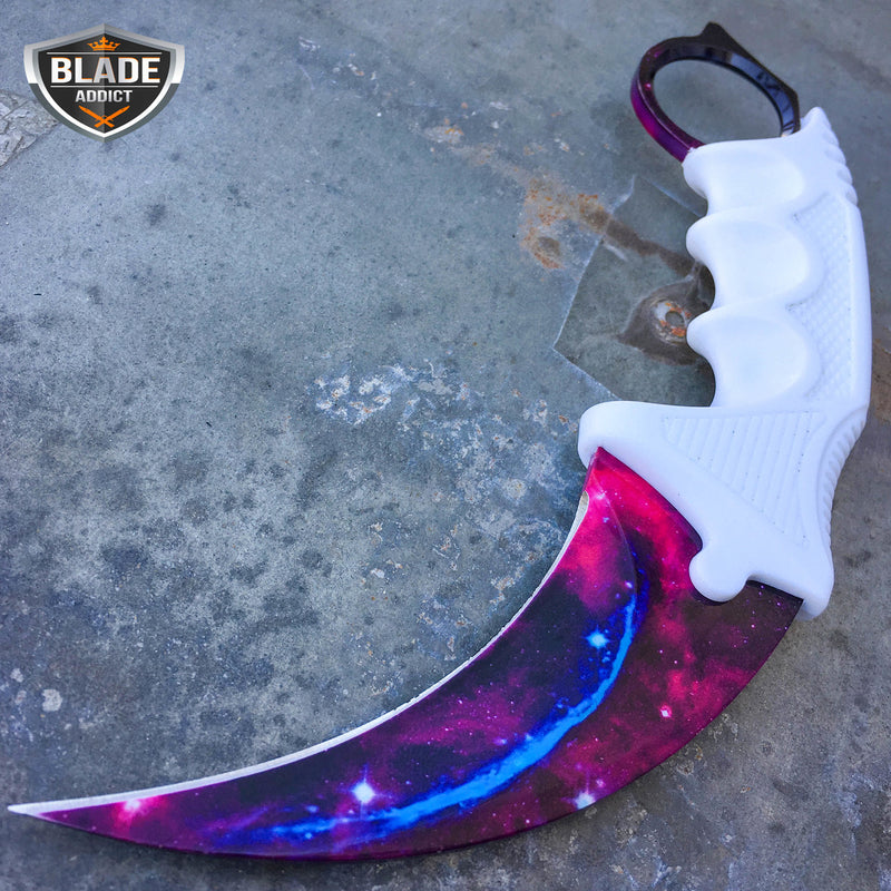 TACTICAL COMBAT KARAMBIT NECK KNIFE Hunting BOWIE FIXED BLADE GALAXY WHITE