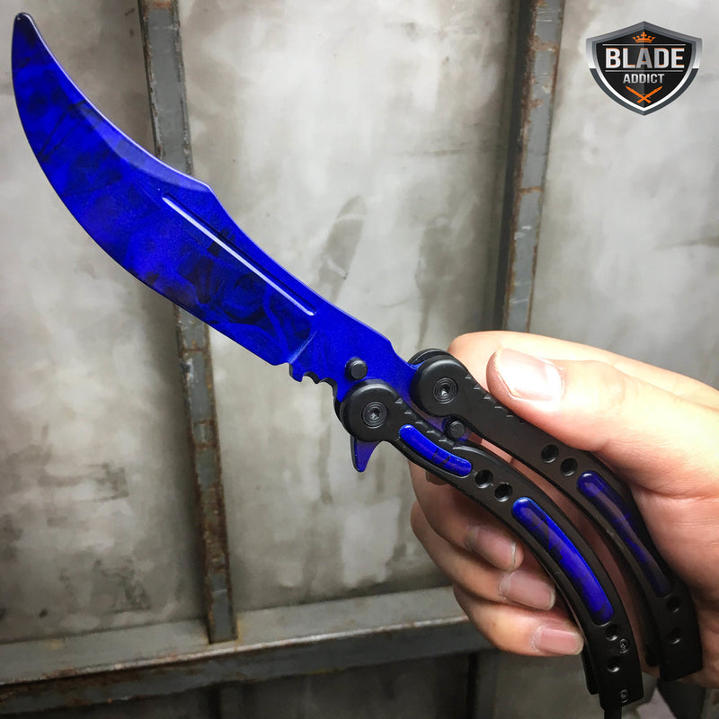 CSGO BLUE SAPPHIRE Practice Knife Balisong Butterfly Tactical Combat Trainer NEW