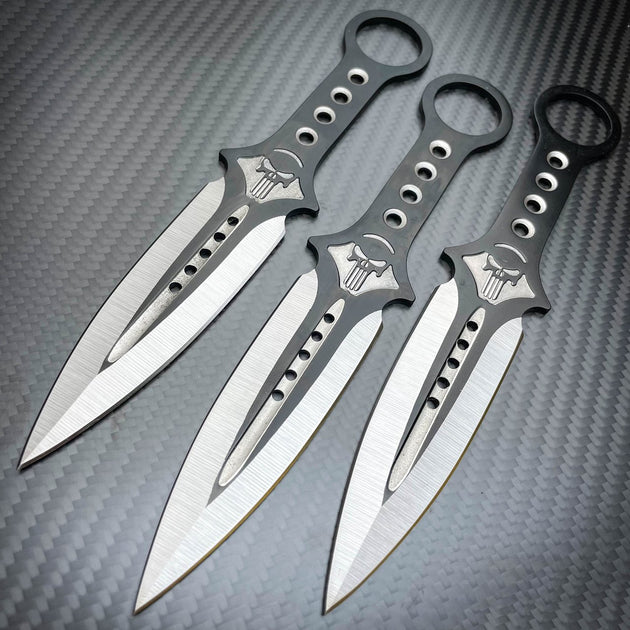 3PC 7.5 Ninja Fixed Blade Tactical Skull Naruto Kunai Throwing Knife