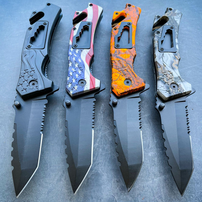 8" Military Tactical Spring Assisted Rescue Multi Tool Pocket OPEN Folding Knife - BLADE ADDICT