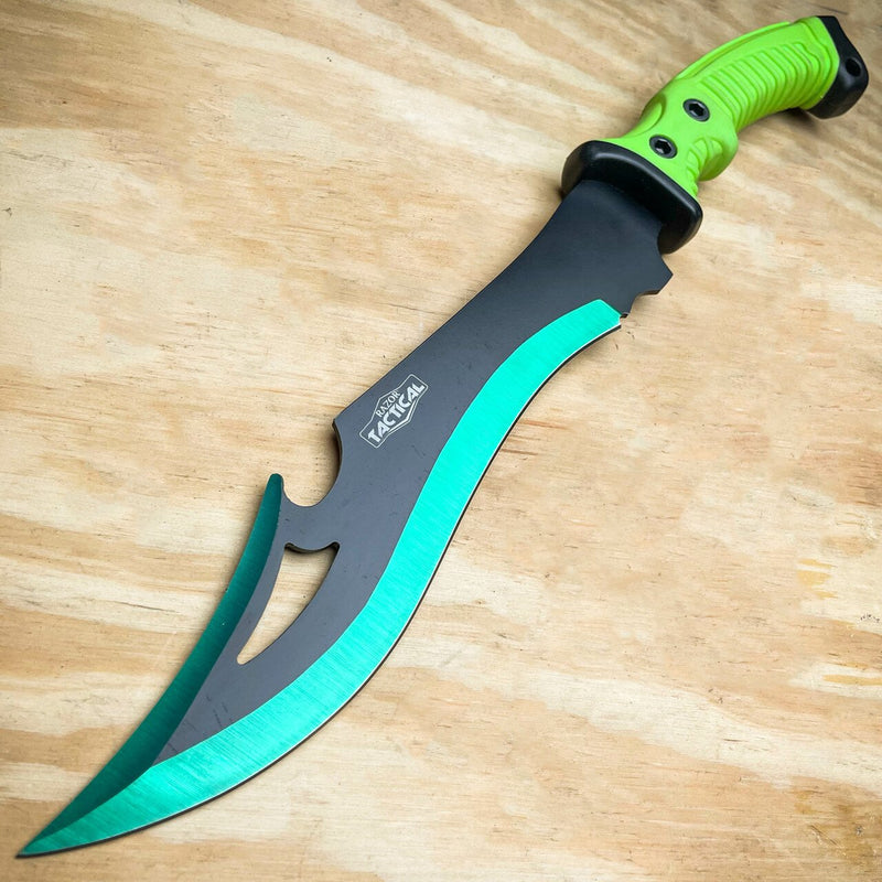 15.5" HUNTING SURVIVAL FIXED BLADE MACHETE Tactical Knife Green - BLADE ADDICT