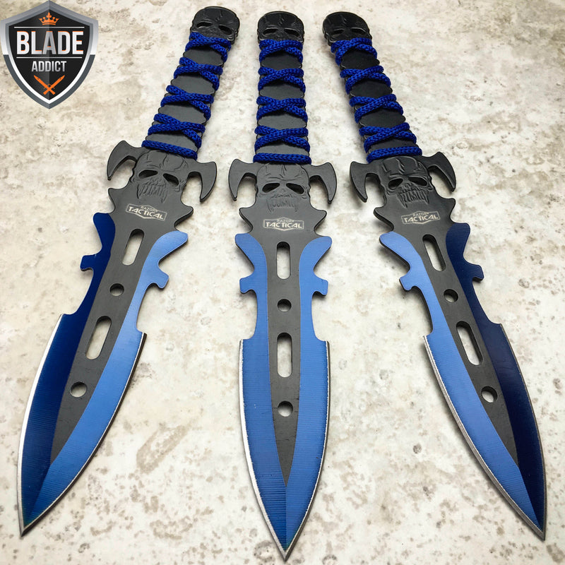 3PC Ninja Tactical Combat Naruto Kunai Throwing Knife + Sheath BLUE SET