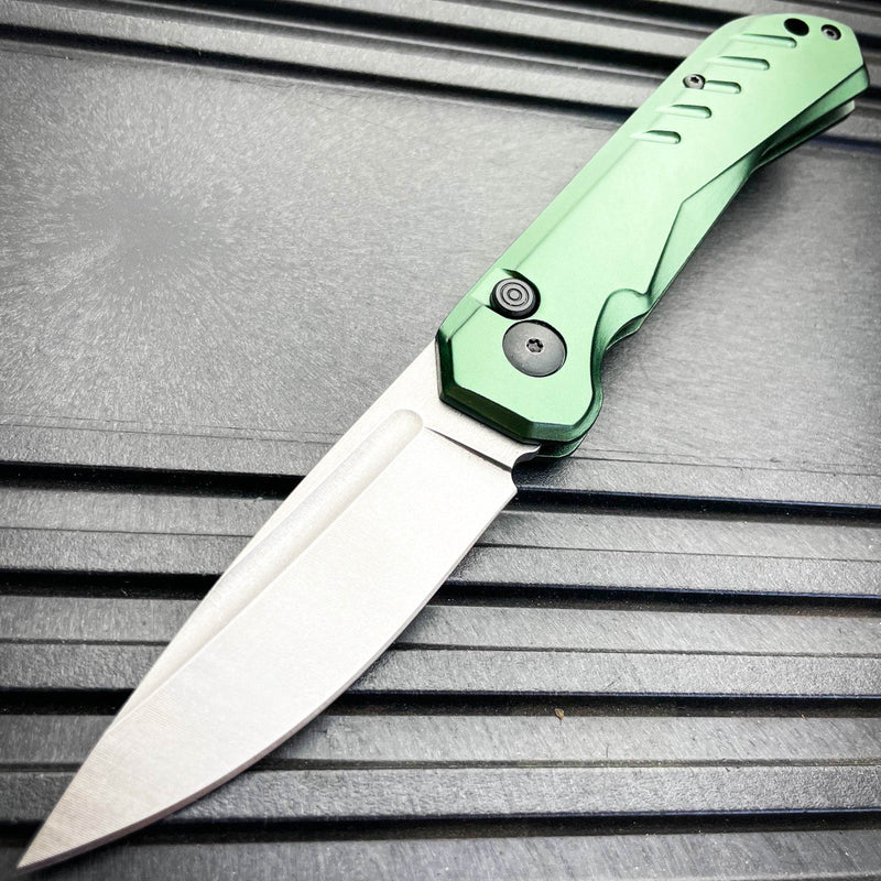 Clip Point Military Switch Blade Pocket Knife Green - BLADE ADDICT