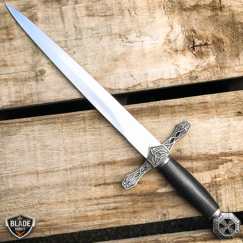 15.75" Dark Knight Celtic Cross Medieval FIXED BLADE Short Sword Knife Dagger