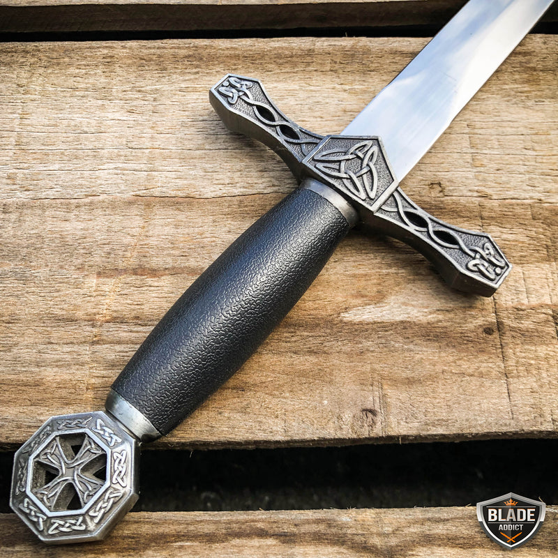 15.75" Dark Knight Celtic Cross Medieval FIXED BLADE Short Sword Knife Dagger