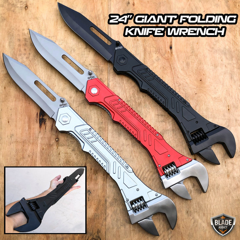 MEGAKNIFE 24" Wrench Tactical Folding Open Pocket Knife Multi-Tool NEW