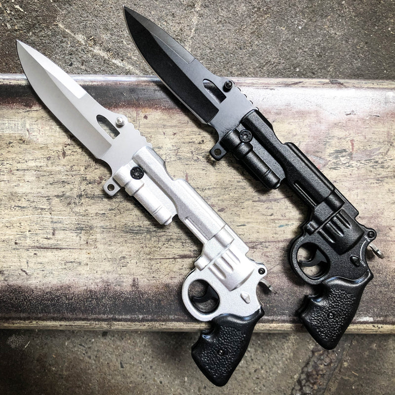 9" REVOLVER Tactical Pistol Replica Gun Spring OPEN Assisted Fold Pocket Knife