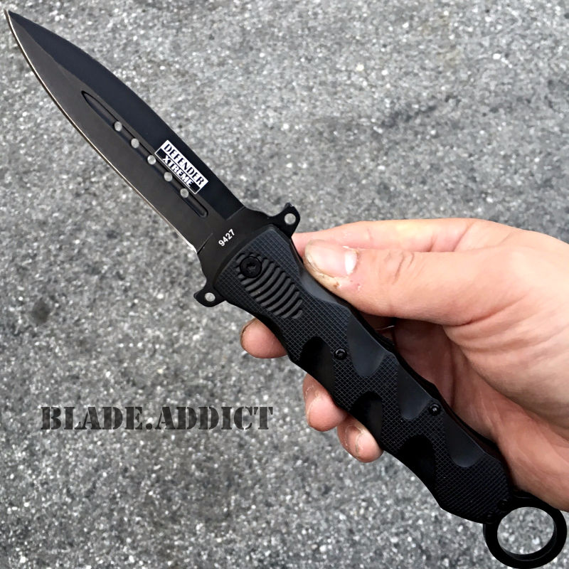10" Black Dagger Style Pocket Knife