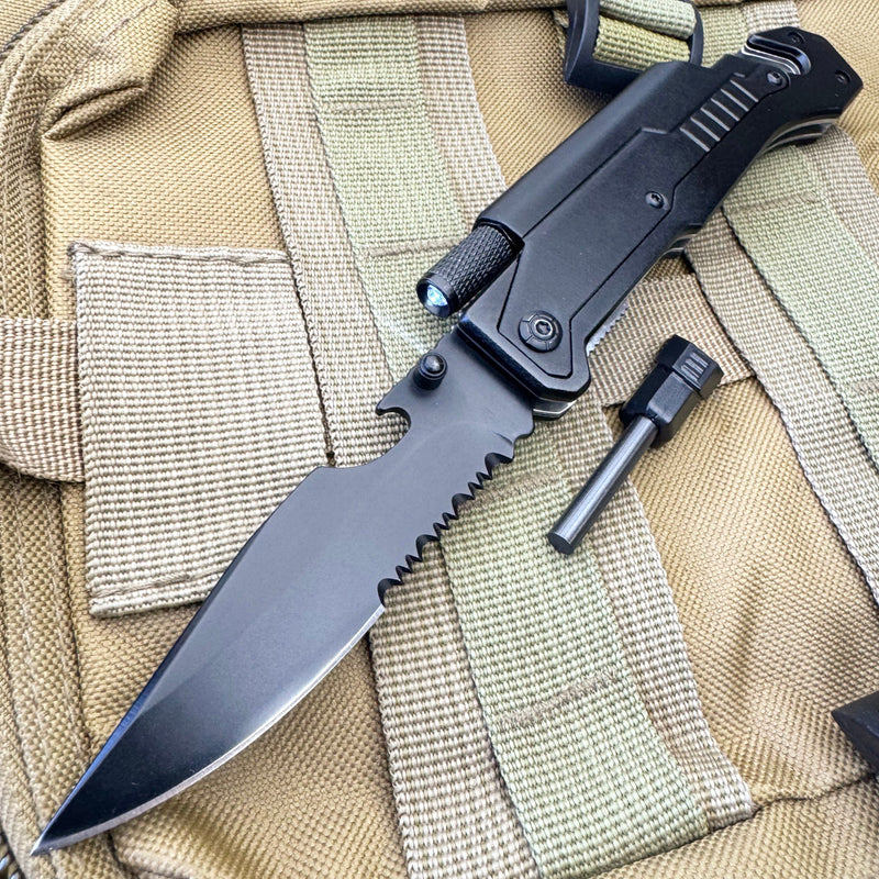 8.5" Survival Rescue Pocket Knife w/ LED Light