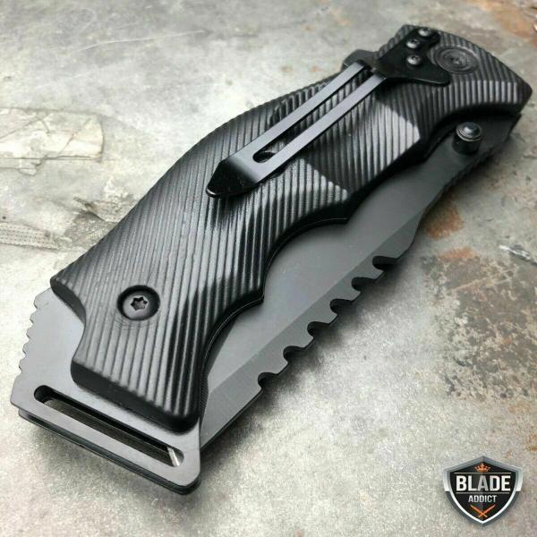 TACTICAL Spring Assisted Open Pocket Knife CLEAVER RAZOR FOLDING Blade Black NEW