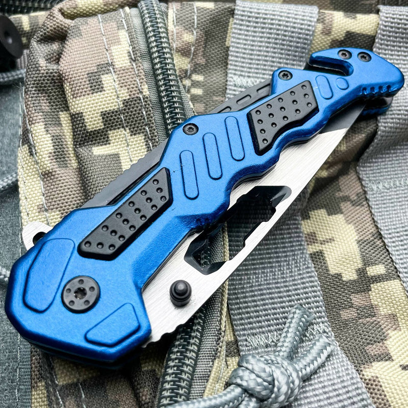 8.25" Tac- Force Blue MILITARY TANTO Rescue Spring Open Assisted Pocket Knife - BLADE ADDICT