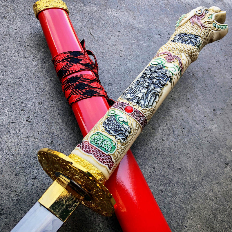 40" Red Dragon SAMURAI NINJA Bushido KATANA Japanese Sword Carbon Steel Blade NEW