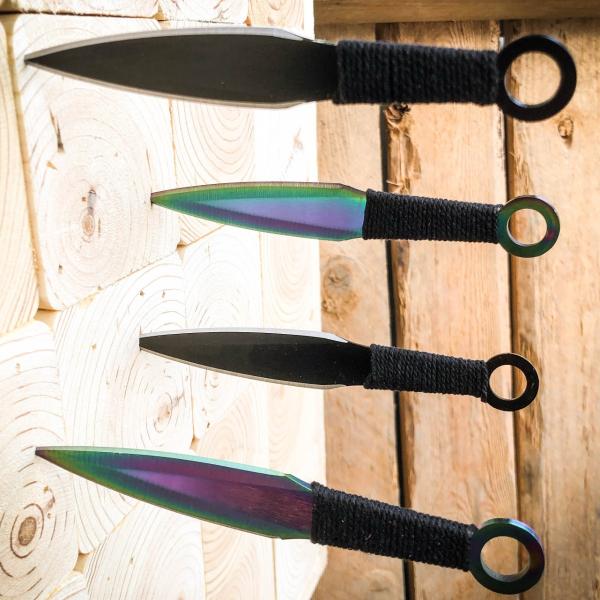 12PC 6.75" Black Rainbow Tactical Ninja Throwing Blade Knife Kunai Naruto Knives