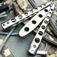 METAL High Quality Practice BUTTERFLY DULL BLADE FOLDING BALISONG TRAINER KNIFE - BLADE ADDICT