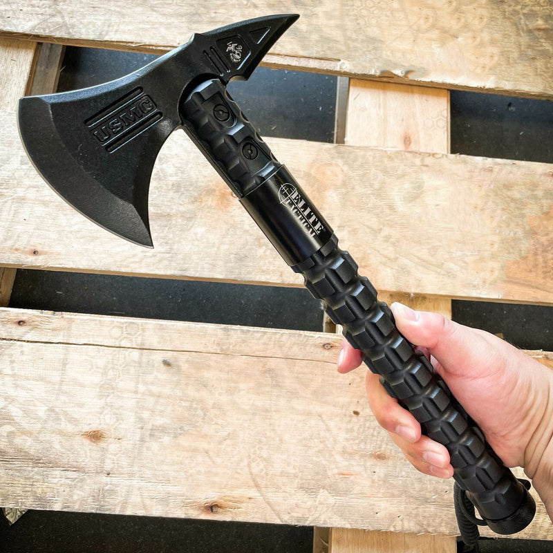 Elite Tactical USMC Marines Military Combat Tomahawk Hatchet AXE w Survival Kit - BLADE ADDICT