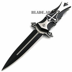 MEGAKNIFE Spring Assisted Open CELTIC CROSS Folding Blade STILETTO Pocket Knife BK