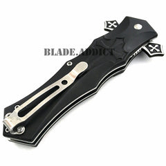 MEGAKNIFE Spring Assisted Open CELTIC CROSS Folding Blade STILETTO Pocket Knife BK