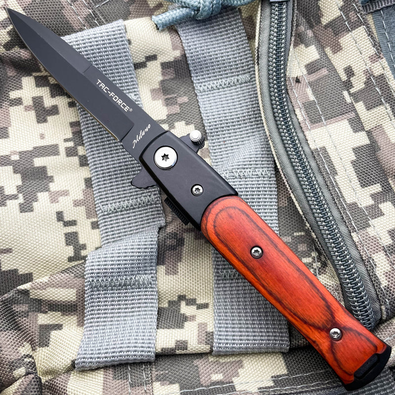 TAC FORCE MILANO STILETTO Pocket Knife Wood - BLADE ADDICT