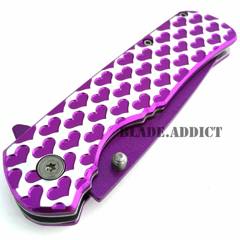 8" Ladies Purple HEART TACTICAL Combat Spring Assisted Open Folding Pocket Knife