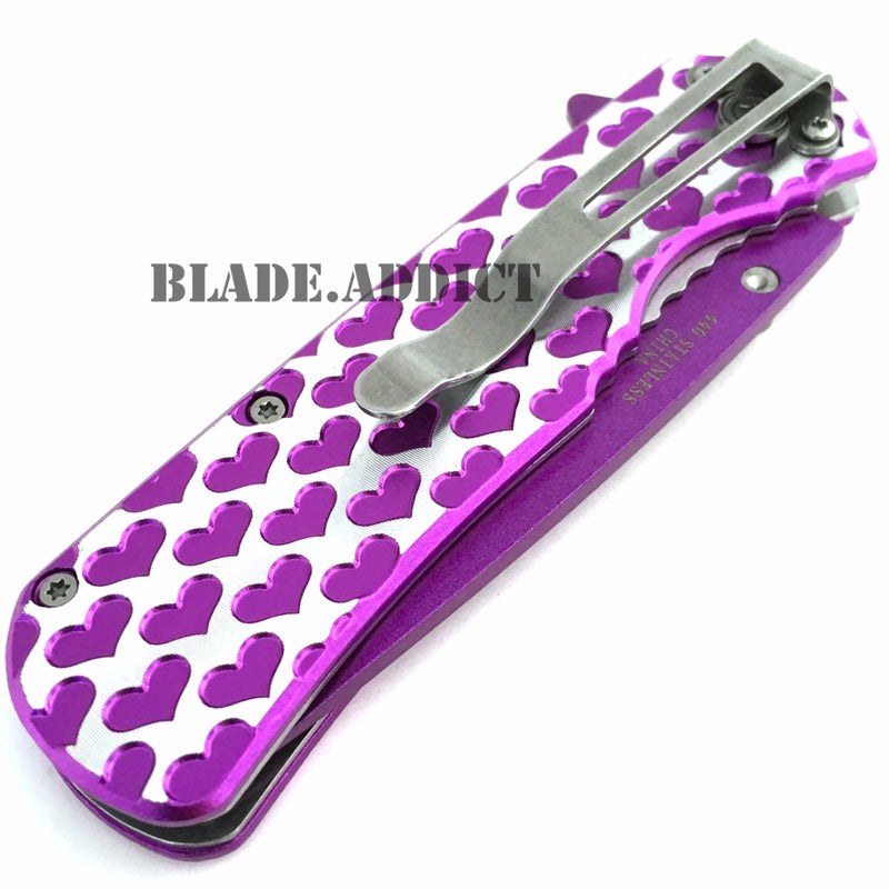 8" Ladies Purple HEART TACTICAL Combat Spring Assisted Open Folding Pocket Knife