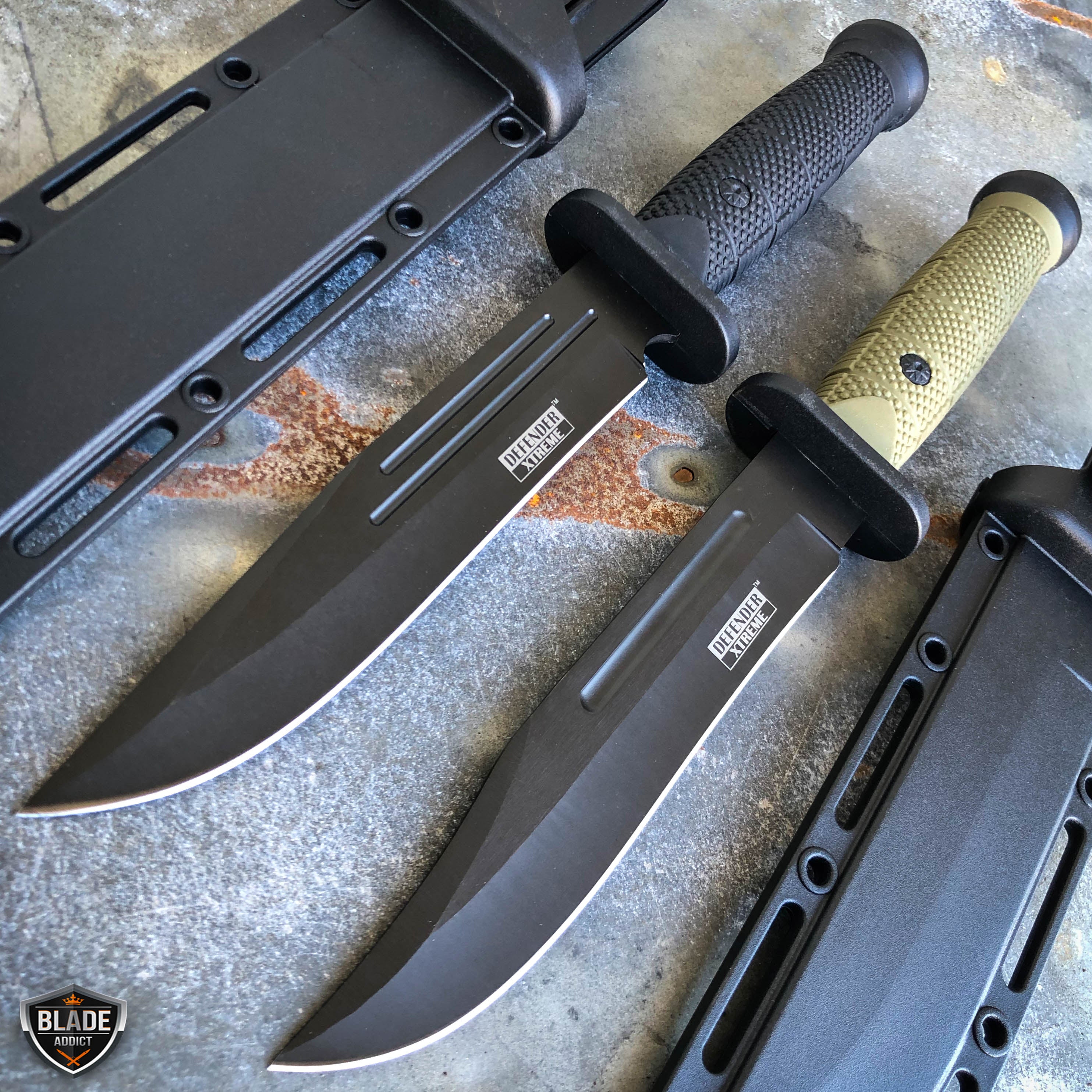 12 Tactical Camping Hunting Rambo Fixed Blade Knife Chrome Bowie +  Survival KIT - MEGAKNIFE