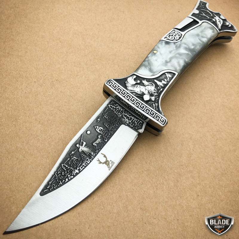 9" Back Lock Tactical Folding Pocket Knife Hunting Blade Engraved 3CR13 S Steel