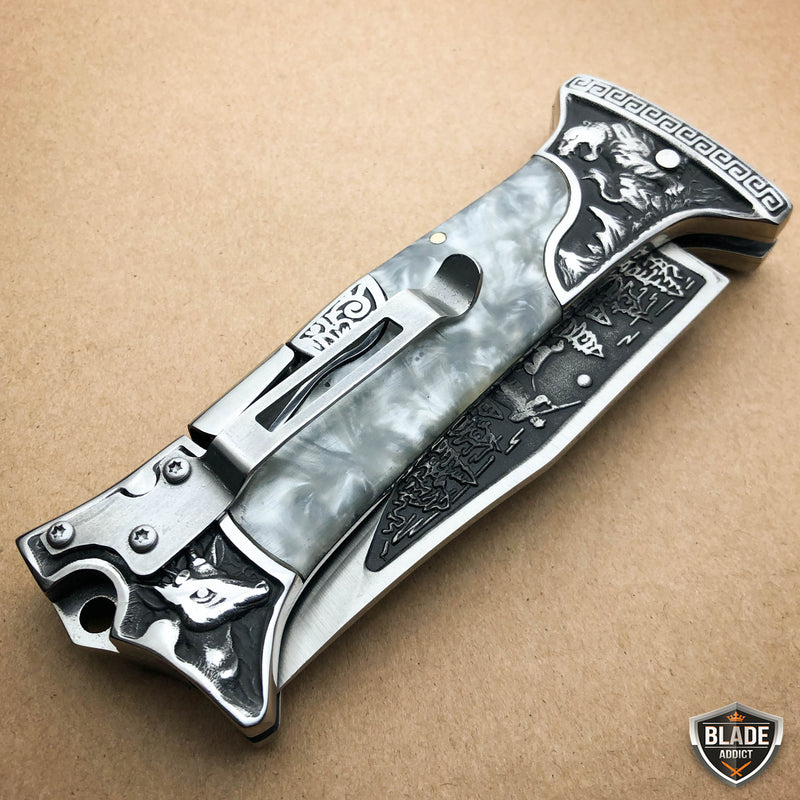 9" Back Lock Tactical Folding Pocket Knife Hunting Blade Engraved 3CR13 S Steel