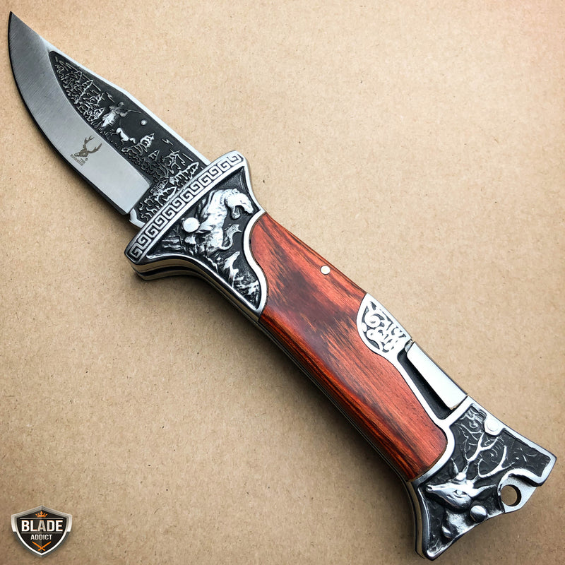 9" Back Lock Tactical Folding Pocket Knife Hunting Blade Engraved 3CR13 S Steel