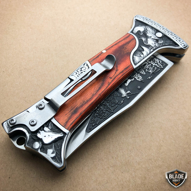 9" Back Lock Tactical Folding Pocket Knife Hunting Blade Engraved 3CR13 S Steel