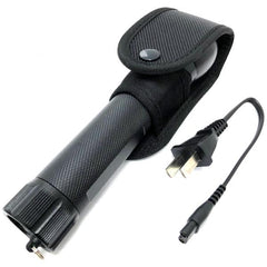 Metal POLICE Stun Gun 999MV Rechargeable LED Zoom Flashlight w/ Case BLACK