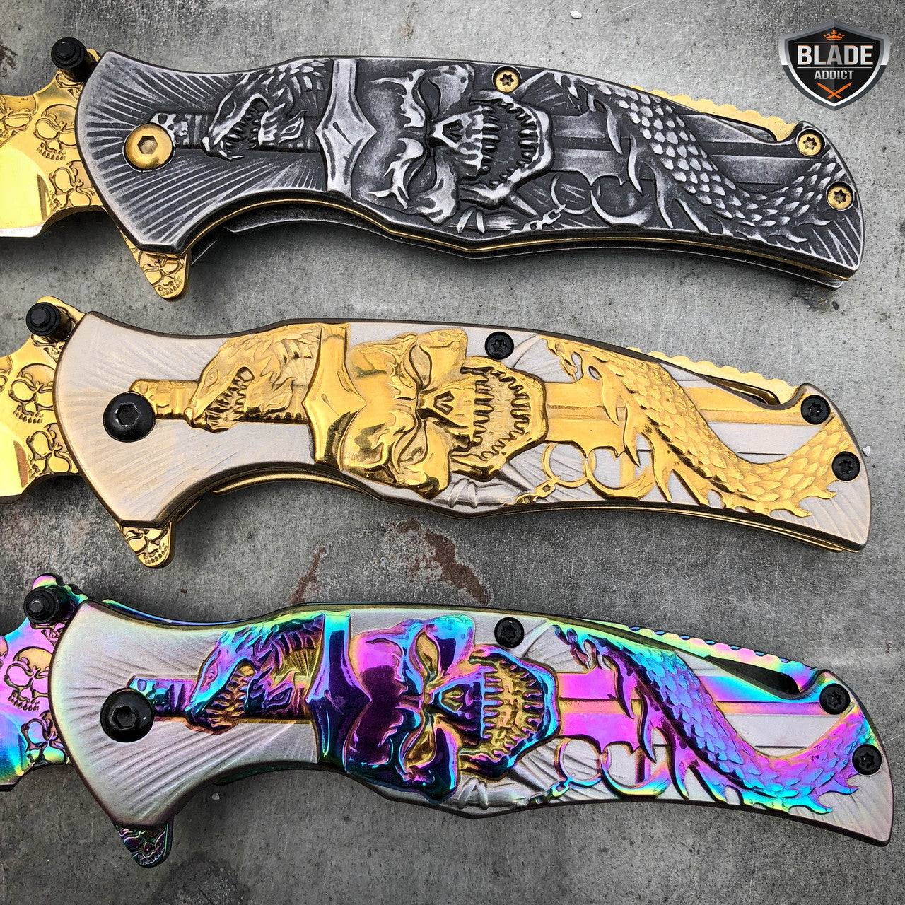 8 Dark Side Rainbow Tactical Spring Assisted Open Folding Pocket Knife  Blade