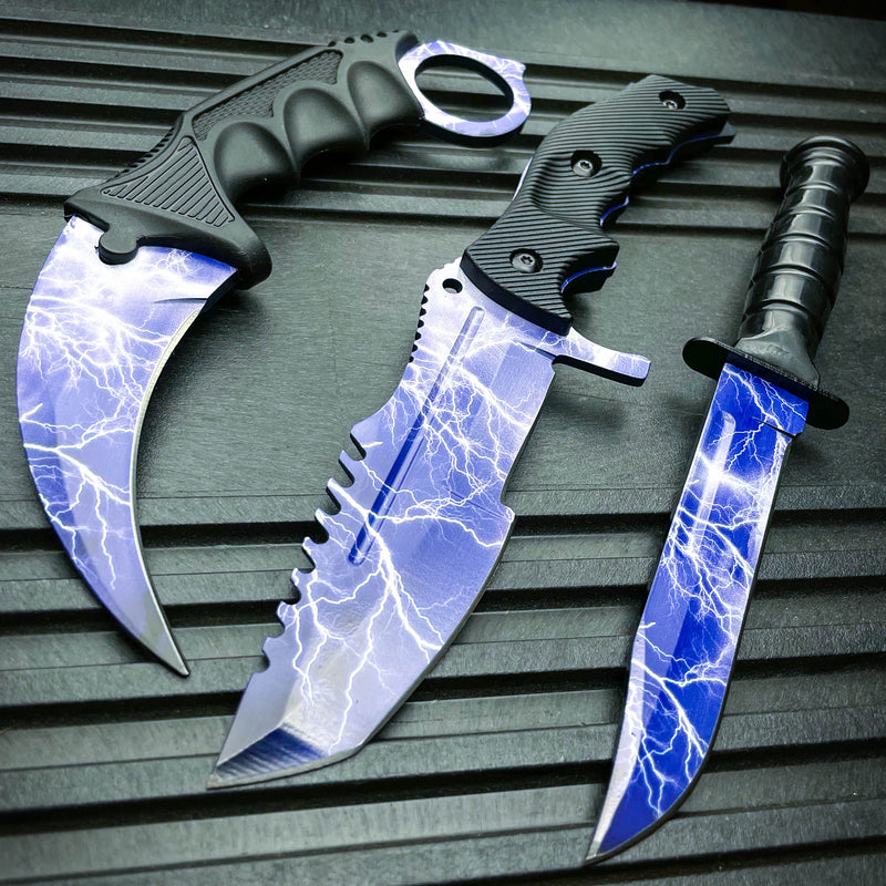 3 PC Rainbow Fade Tactical Hunting Fixed Blade Knife Karambit Set Wrench  Tool - MEGAKNIFE