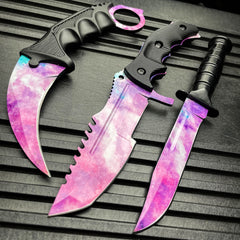 3PC COMBO CSGO Tactical FIXED BLADE Knife Set - Karambit, Huntsman, Combat Knife